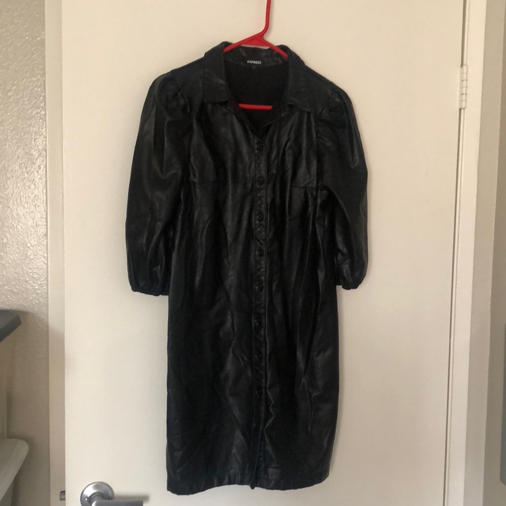 Express black faux leather dress